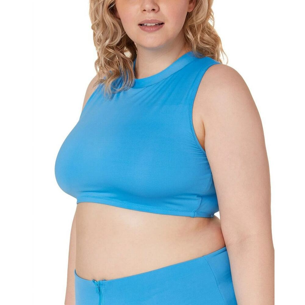 NWT Andie Women's The Venice High Neck Swim Top Azul Blue Size S